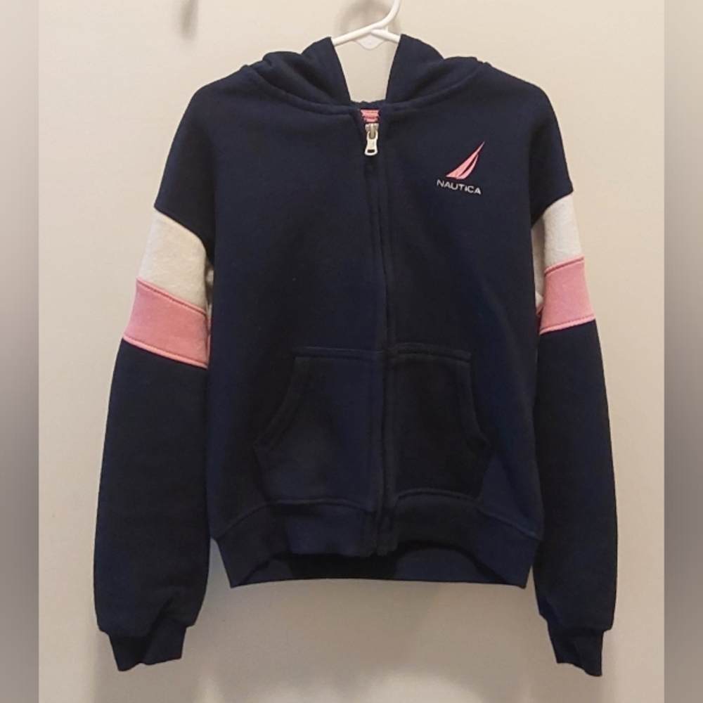 Nautica Kids Navy Hoodie with Pink and White Stripes
